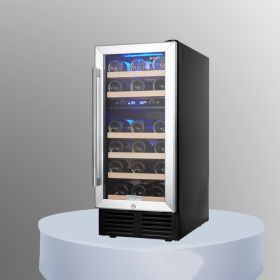 15 Inch Wine Cooler Refrigerators 28 Bottle Fast Cooling Low Noise Wine Fridge with Professional Compressor Stainless Steel