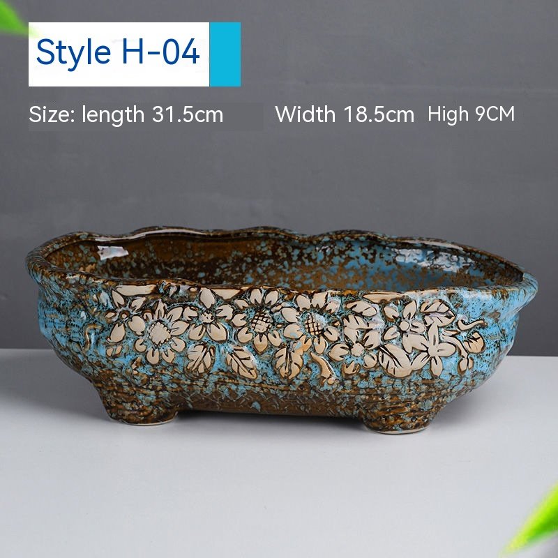 Succulent Flower Pot Shallow Mouth Oval Rectangular Large Diameter Platter Porcelain Simple Retro Stoneware Succulent Flower Pot Shallow Mouth Oval Rectangular Large Diameter Platter Porcelain Simple Retro Stoneware