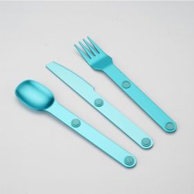 Household Outdoor Magnetic Aluminum Alloy Knife, Fork And Spoon Three-piece Set Combination (Option: Blue-PP Bag)