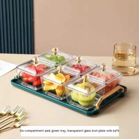 Dried Fruit Tray Living Room Home Glass Fruit Snack Dish Grid Candy Plate (Option: Green Tray 1 6 Plates 6 Covers)