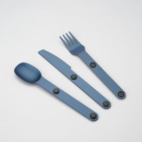 Household Outdoor Magnetic Aluminum Alloy Knife, Fork And Spoon Three-piece Set Combination (Option: Dark Blue-PP Bag)