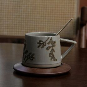 Retro Ceramic Fambe Ear-hanging Coffee Cup (Option: Leaves Suit-301 400ml)