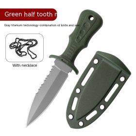 Outdoor Knife Straight Knife Camping Portable Fruit Knife (Option: Gray Blade Green Handle Half-121)