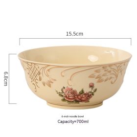 European-style Ceramic Tableware Household Rice Bowl Soup Bowl Bowl Dish & Plate Fruit Plate Dim Sum Plate (Option: Golden Rose Beige Noodle Bowl)