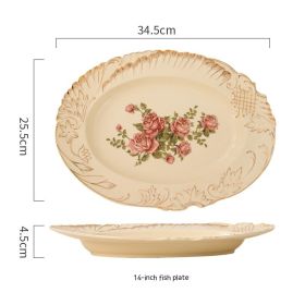 European-style Ceramic Tableware Household Rice Bowl Soup Bowl Bowl Dish & Plate Fruit Plate Dim Sum Plate (Option: Rose Beige Large Fish Plate)