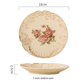 European-style Ceramic Tableware Household Rice Bowl Soup Bowl Bowl Dish & Plate Fruit Plate Dim Sum Plate (Option: Rose Beige Plate Dish)