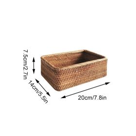 3pcs Hand-Woven Rattan Wicker Basket Fruit Tea Snack Bread Basket Cosmetic Rectangular Storage Box Household Kitchen Room Supply (Color: 1pcs small, Ships From: China)