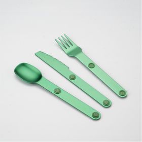 Household Outdoor Magnetic Aluminum Alloy Knife, Fork And Spoon Three-piece Set Combination (Option: Green-Boxed)